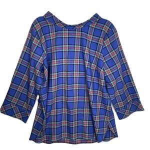 Talbots Women’s XL Plaid Tartan Shirt Blue Red Green Cotton Holiday Christmas